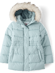 Girls Faux Fur Lined Mid Length Puffer Jacket
