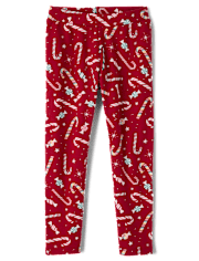 Girls Candy Cane Winter Warm Leggings