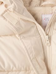 Girls Faux Fur Lined Long Puffer Jacket