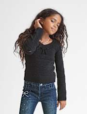 Girls Pointelle Bow Sweater