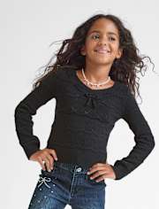 Girls Pointelle Bow Sweater