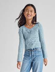 Girls Pointelle Bow Sweater