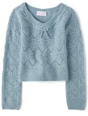 Girls Pointelle Bow Sweater