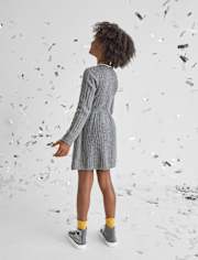 Girls Bow Ribbed Sweater Dress