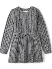 Girls Bow Ribbed Sweater Dress