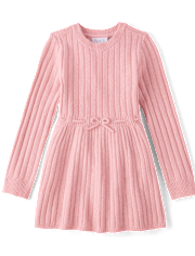 Girls Bow Ribbed Sweater Dress