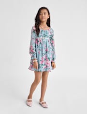 Girls Floral Chiffon Babydoll Dress