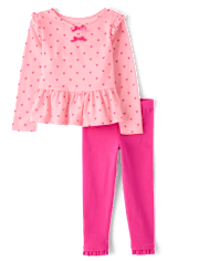 Toddler Girls Heart Bow Peplum 2-Piece Outfit Set