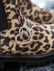 Girls Leopard Heart Chelsea Boots
