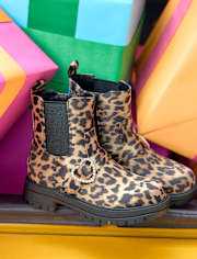 Girls Leopard Heart Chelsea Boots