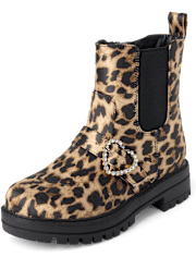 Girls Leopard Heart Chelsea Boots