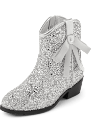 Girls Glitter Bow Cowgirl Booties