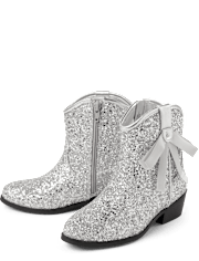 Girls Glitter Bow Cowgirl Booties