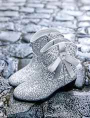 Girls Glitter Bow Cowgirl Booties