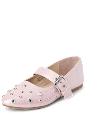 Girls Rhinestone Studded Ballet Flats