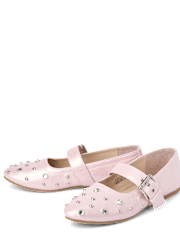 Girls Rhinestone Studded Ballet Flats