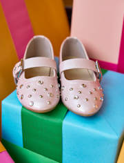 Girls Rhinestone Studded Ballet Flats