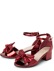 Girls Metallic Bow Block Heels