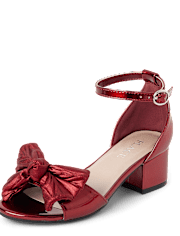Girls Metallic Bow Block Heels