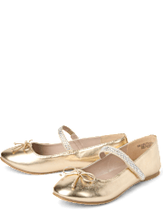 Girls Metallic Rhinestone Ballet Flats