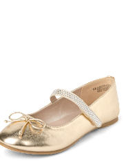 Girls Metallic Rhinestone Ballet Flats