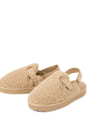 Girls Heart Charm Teddy Slip Ons