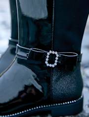 Girls Rhinestone Bow Boots