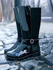 Girls Rhinestone Bow Boots