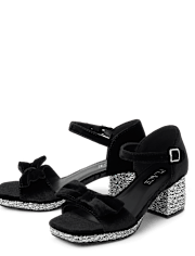 Girls Glitter Velvet Platform Block Heels