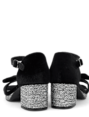 Girls Glitter Velvet Platform Block Heels