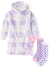 Girls Gingham Blanket Hoodie Pajamas - Cozy Fleece