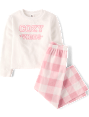 Girls Embroidered Cozy Club Fleece Pajamas