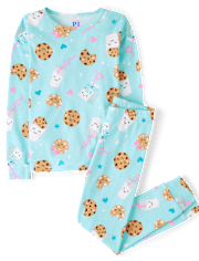 Pyjama ajusté en coton pour fille, motif lait et biscuits