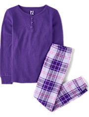 Girls Plaid Snug Fit Cotton Henley Pajamas