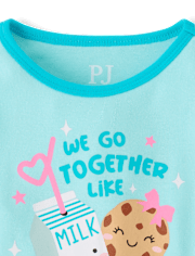 Pyjama en coton ajusté pour bébés et petites filles, motif lait et biscuits