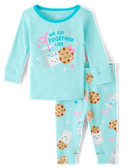 Baby And Toddler Girls Milk And Cookies Snug Fit Cotton Pajamas