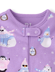 Pyjama une pièce en coton ajusté pour bébé et petite fille, motif créatures d'hiver