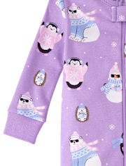 Pyjama une pièce en coton ajusté pour bébé et petite fille, motif créatures d'hiver