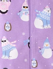 Pyjama une pièce en coton ajusté pour bébé et petite fille, motif créatures d'hiver