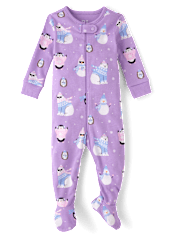 Pyjama une pièce en coton ajusté pour bébé et petite fille, motif créatures d'hiver