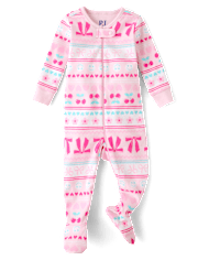 Baby And Toddler Girls Bow Fairisle Snug Fit Cotton Footed One Piece Pajamas