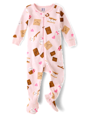 Baby And Toddler Girls S'mores Snug Fit Cotton Footed One Piece Pajamas
