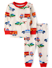 Pyjama ajusté en coton pour bébé et tout-petit garçon, motif véhicule de sauvetage