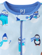 Pyjama une pièce en coton à pieds, motif animaux d'hiver, pour bébés et petits garçons