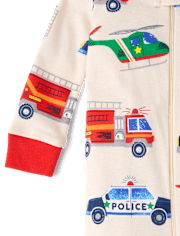 Baby And Toddler Boys Rescue Vehicle Snug Fit Cotton Footed One Piece Pajamas