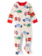 Baby And Toddler Boys Rescue Vehicle Snug Fit Cotton Footed One Piece Pajamas