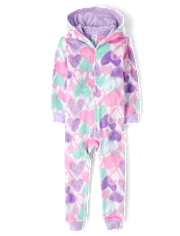 Girls Heart One Piece Pajamas - Cozy Fleece