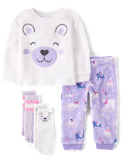 Baby And Toddler Girls Embroidered Polar Bear Pajamas - Cozy Fleece