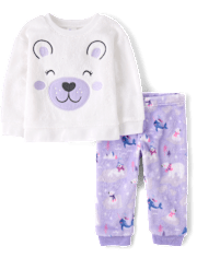 Baby And Toddler Girls Embroidered Polar Bear Pajamas - Cozy Fleece