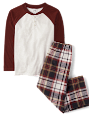 Boys Plaid Henley Pajamas